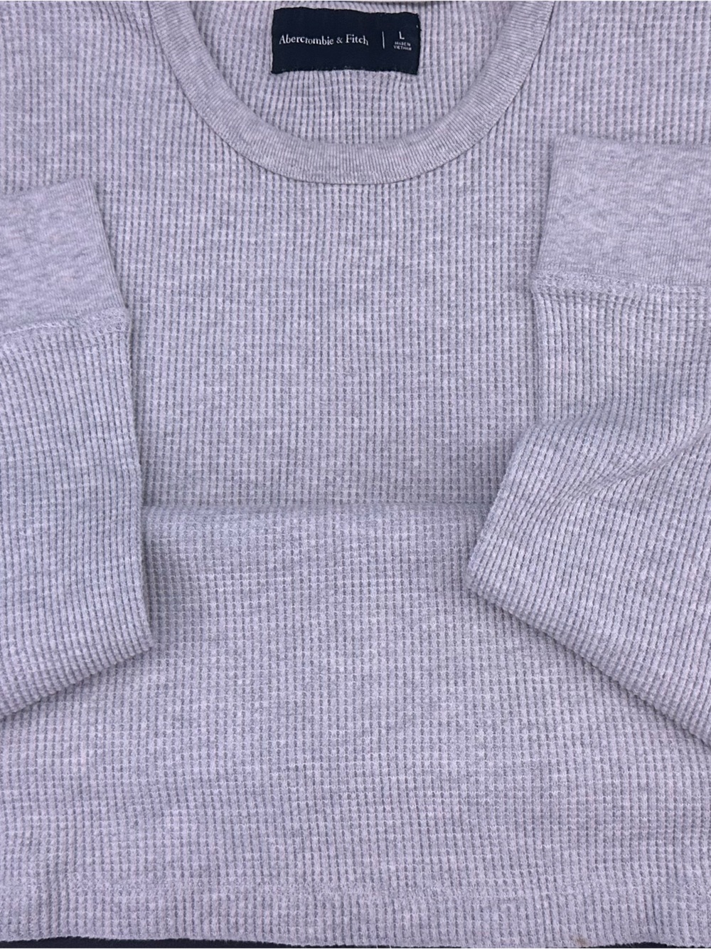 Abercrombie & Fitch Men's Light Gray Crewneck Waffle-Knit Sweater